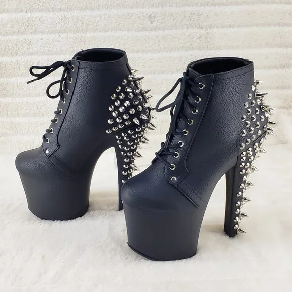 Spikes & Studs High Heel Platform Punk Rock Ankle Boots Fearless - Picture 8 of 11